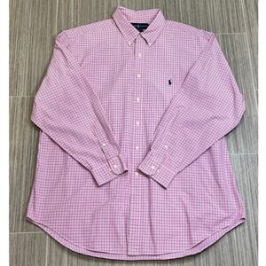 Ralph‎ Lauren Yarmouth Mens Pink Checkered Long Sleeve Button Down Shirt 17 1/2